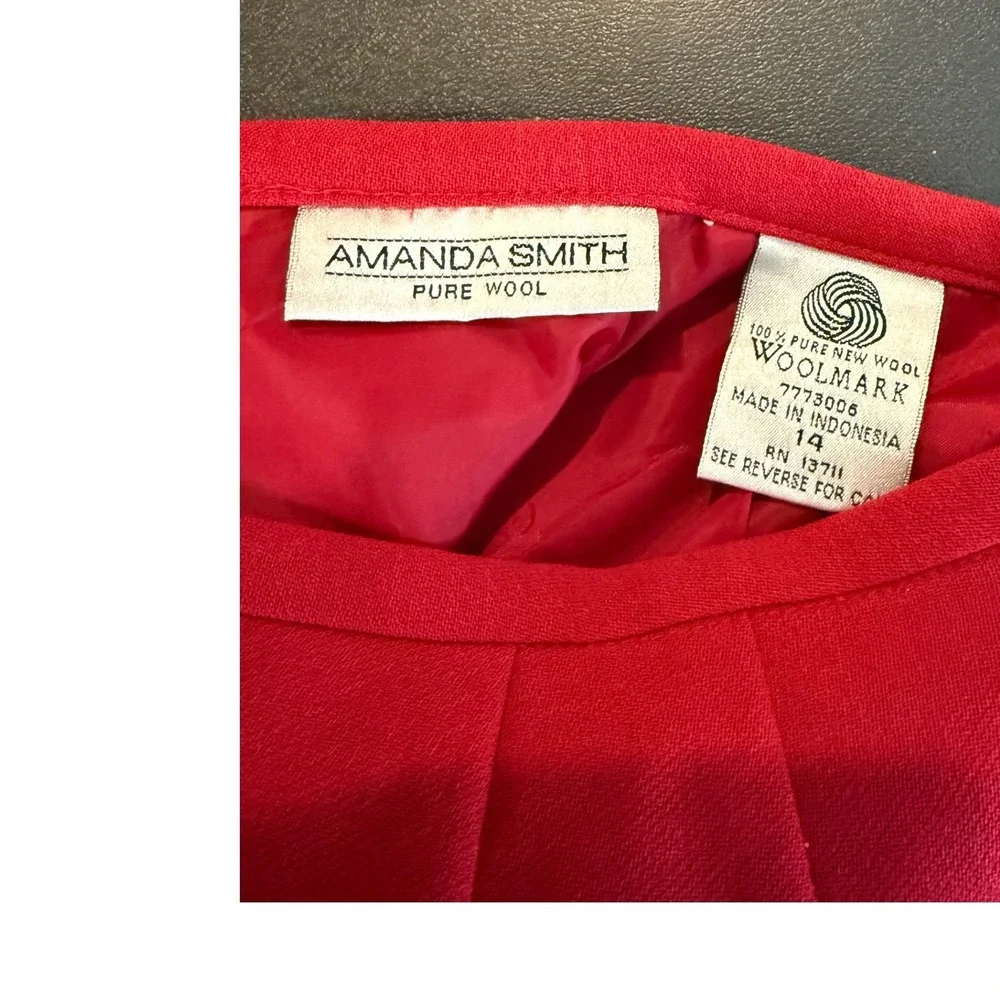 Amanda Smith‎ Womens 14 Skirt Suit Red Pure Wool Blazer Pencil Skirt 2 Piece Set